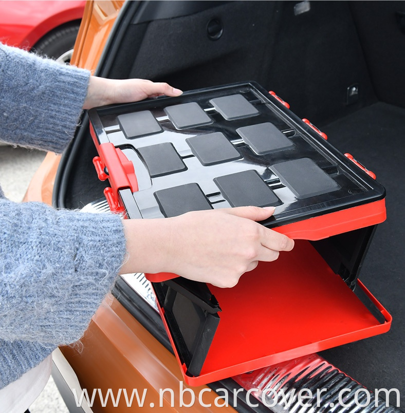 Home outdoor multi-functional 30L large capacity humanized handle plastic collapsible storage cargo box for car trunk